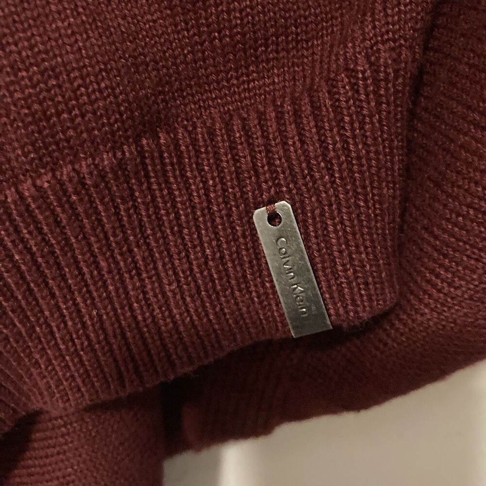 CALVIN KLEIN maroon striped v-neck long sleeve pullover sweater M - Picture 5 of 9